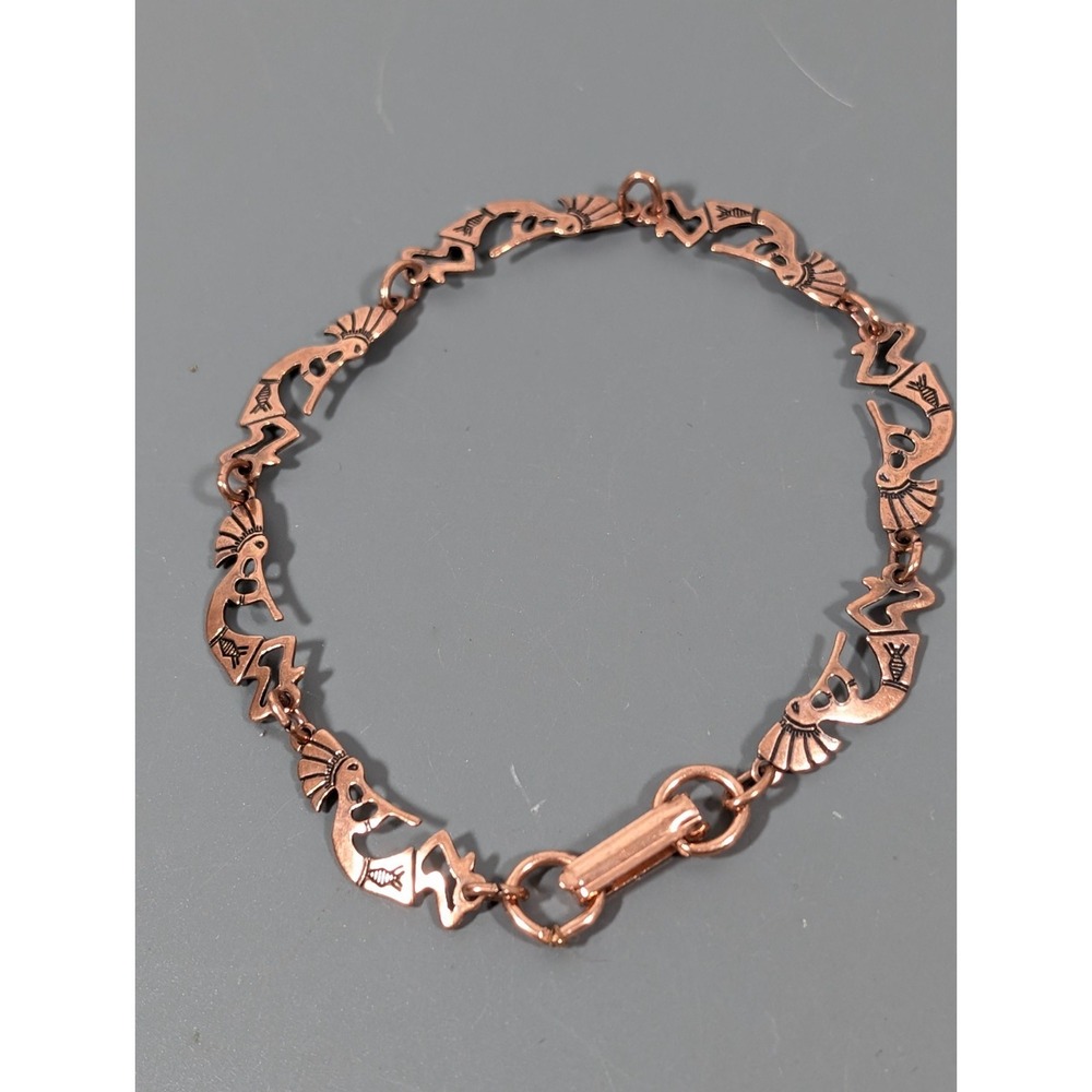Vintage Solid Copper Kachina Dancer Chain Bracelet 8 in Tribal Native Style